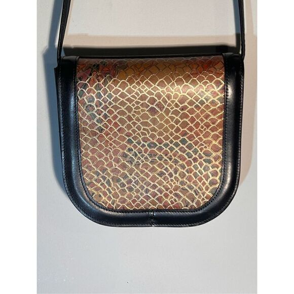 Rare * Vintage Roberto Vascon Leather Snake Embossed Crossbody - Picture 2 of 6